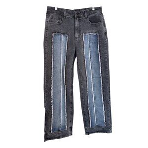 PrettyLittleThing Womens Grey Washed Double Layered Jean UK 12 US 8 Straight Leg